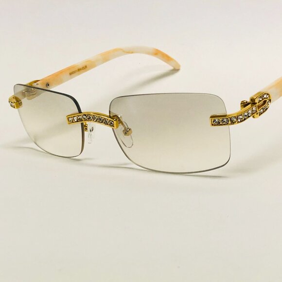 Men Clear Sunglasses Square Gold Classic Shades Hip Hop Iced Out Diamond Lentes - Picture 3 of 3